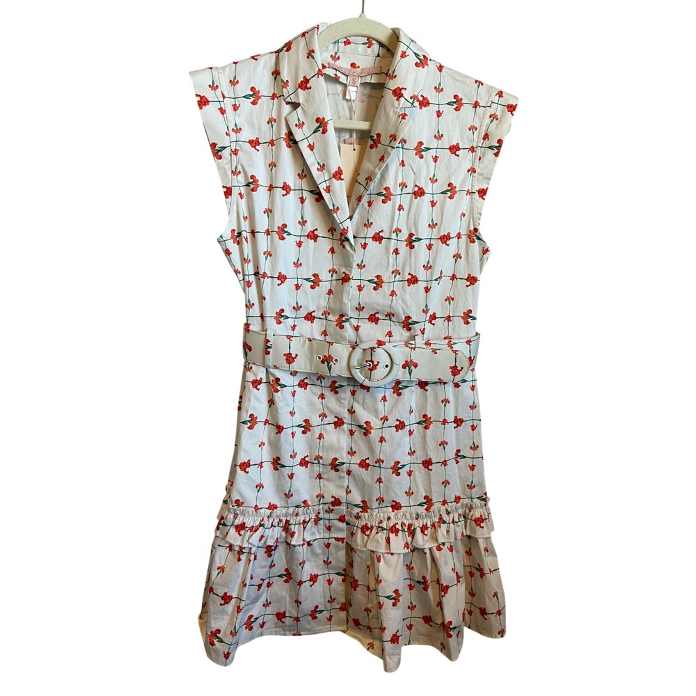 Hutch Carla Floral Belted‎ Sleeveless Mini Dress Notched Collar Size S